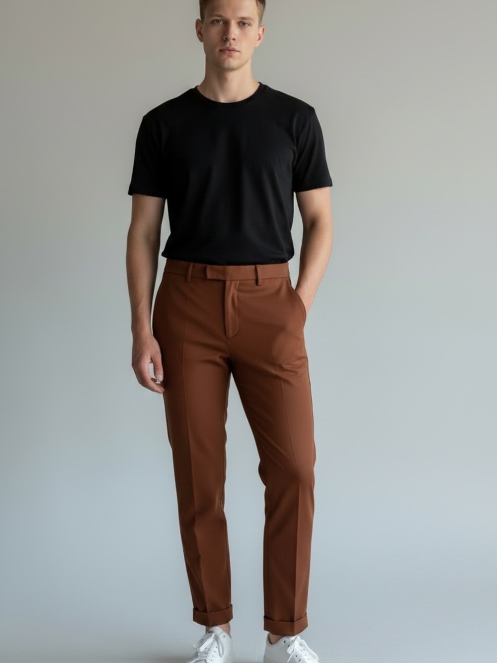Zara Men Tobacco Brown Tailored Cropped Trousers Pants